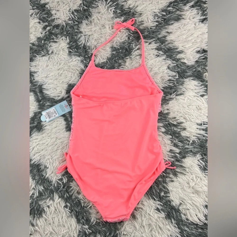 NWT Cat & Jack Kids Girls Pink Halter One Piece Swimsuit Size Large